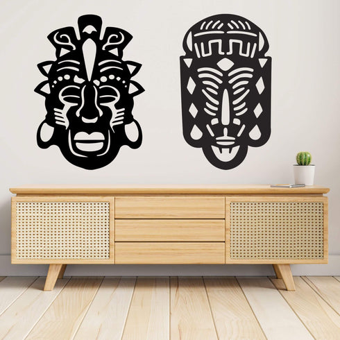 African Masks Set Tribal Faces Wall Mounted Metal Art Home Decoration Ornaments