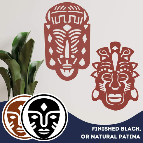 African Masks Set Tribal Faces Wall Mounted Metal Art Home Decoration Ornaments