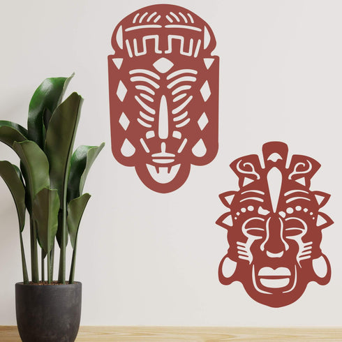 African Masks Set Tribal Faces Wall Mounted Metal Art Home Decoration Ornaments