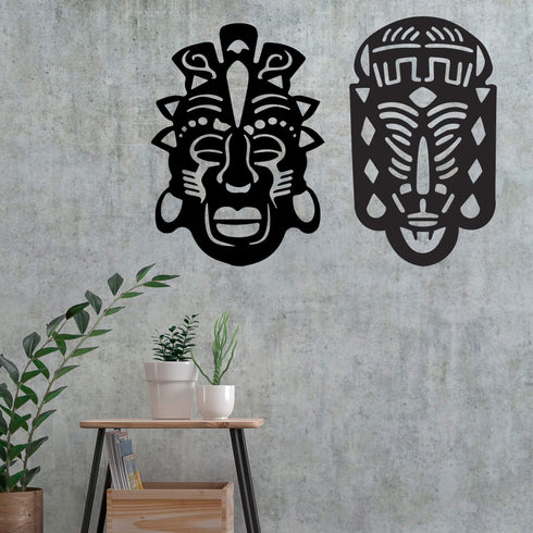 African Masks Set Tribal Faces Wall Mounted Metal Art Home Decoration Ornaments