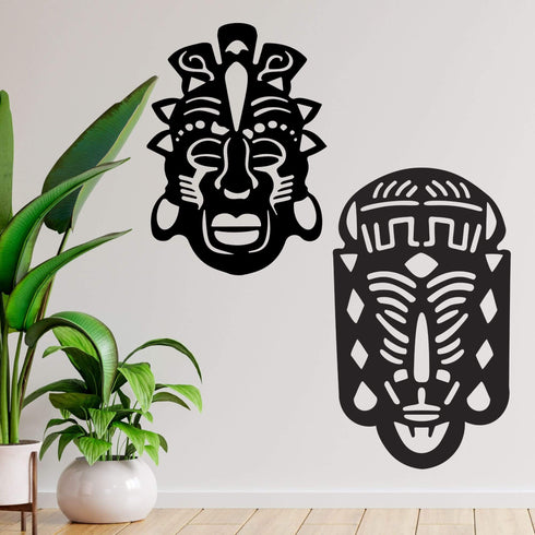 African Masks Set Tribal Faces Wall Mounted Metal Art Home Decoration Ornaments