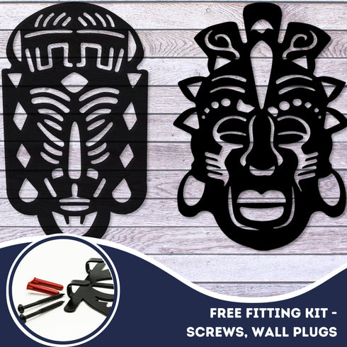 African Masks Set Tribal Faces Wall Mounted Metal Art Home Decoration Ornaments