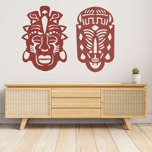 African Masks Set Tribal Faces Wall Mounted Metal Art Home Decoration Ornaments
