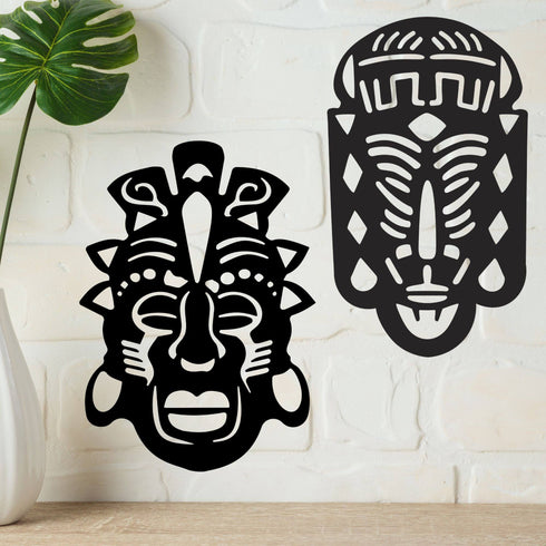African Masks Set Tribal Faces Wall Mounted Metal Art Home Decoration Ornaments