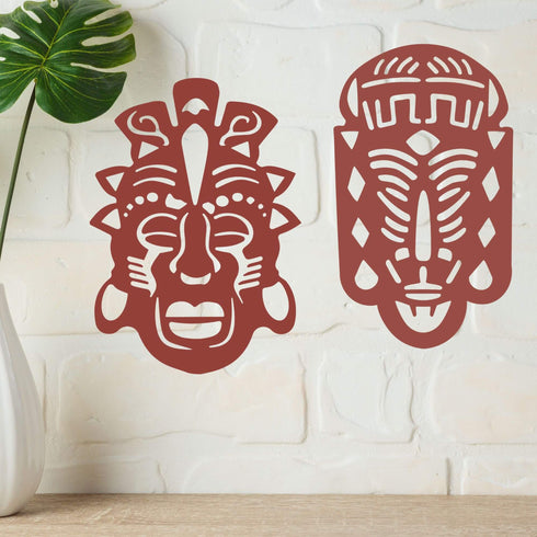 African Masks Set Tribal Faces Wall Mounted Metal Art Home Decoration Ornaments