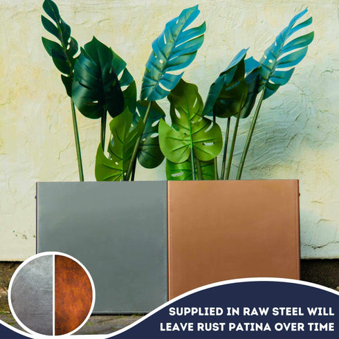 Metal Modular 2 Planters Set Garden Rectangular Plant Pot Steel Outdoor Durable Raised Flower Bed 2x35L