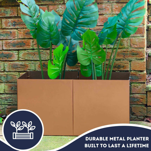 Metal Modular 2 Planters Set Garden Rectangular Plant Pot Steel Outdoor Durable Raised Flower Bed 2x35L