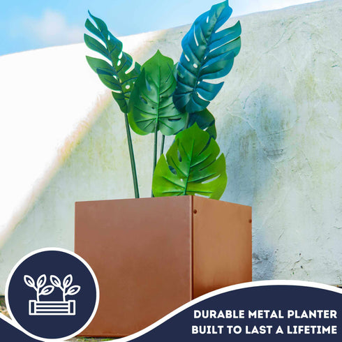 Metal Garden Square Planter 35cm Steel Outdoor Plant Pot Durable Raised Flower Bed 35 L