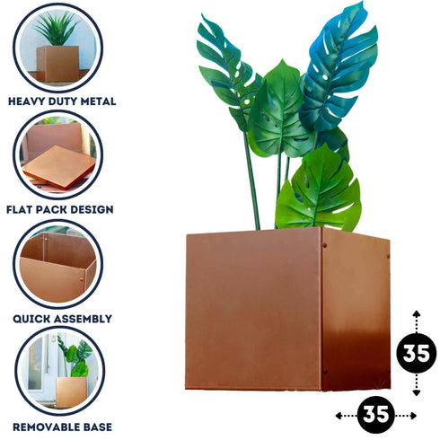 Metal Garden Square Planter 35cm Steel Outdoor Plant Pot Durable Raised Flower Bed 35 L