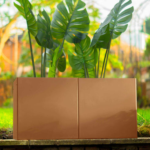 Metal Modular 2 Planters Set Garden Rectangular Plant Pot Steel Outdoor Durable Raised Flower Bed 2x35L