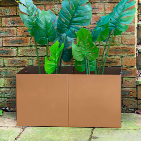 Metal Modular 2 Planters Set Garden Rectangular Plant Pot Steel Outdoor Durable Raised Flower Bed 2x35L