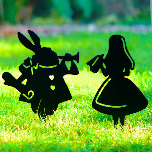 Alice in Wonderland 2 Figurines Metal Art Garden Ornaments Outdoor Decoration Gifts