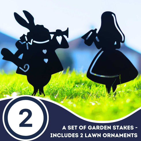 Alice in Wonderland 2 Figurines Metal Art Garden Ornaments Outdoor Decoration Gifts