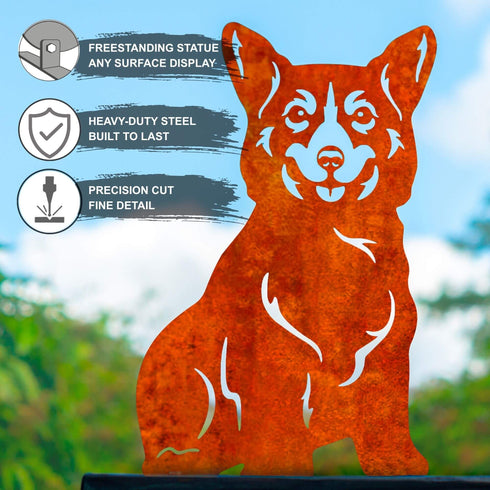 Welsh Corgi Metal Statue Garden Ornament Home Decoration Gift for Dog Owner