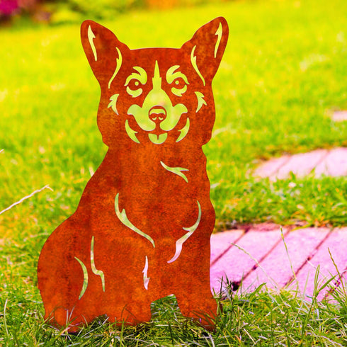 Welsh Corgi Metal Statue Garden Ornament Home Decoration Gift for Dog Owner