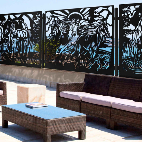 Metal Fence Panels Running Horses Garden Fencing Screens