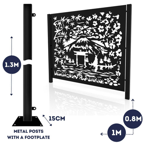 Oriental Garden Durable Heavy Duty Metal Garden Fence Panels Posts