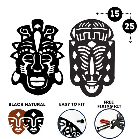 African Masks Set Tribal Faces Wall Mounted Metal Art Home Decoration Ornaments