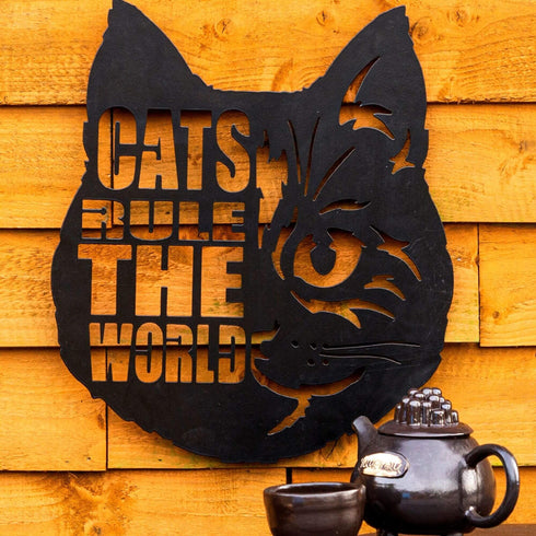 House Cat Wall Art Hanging Sign – Present for Cat Lover, Metal Laser Cut Home Décor, Patio, Garden, Room, Indoor or Outdoor Artwork Gift Plaque