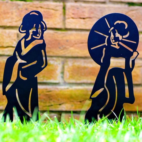 Geishas Garden Ornament Statue, Metal Sculpture for Oriental Japanese Zen Garden, Outdoor Lawn Decoration, Housewarming Gift.