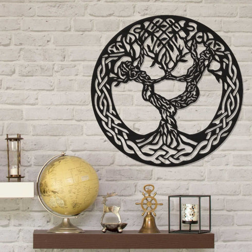 Tree of Life Wall Art Hanging Round Plaque Housewarming Present House Indoor Outdoor Home Decor Garden Ornament Metal Laser Cut Celtic Spiritual Tribal Contemporary Art