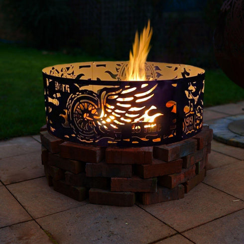 Born To Ride Fire Pit Ring - heat and weather resistant paint, portable 3
