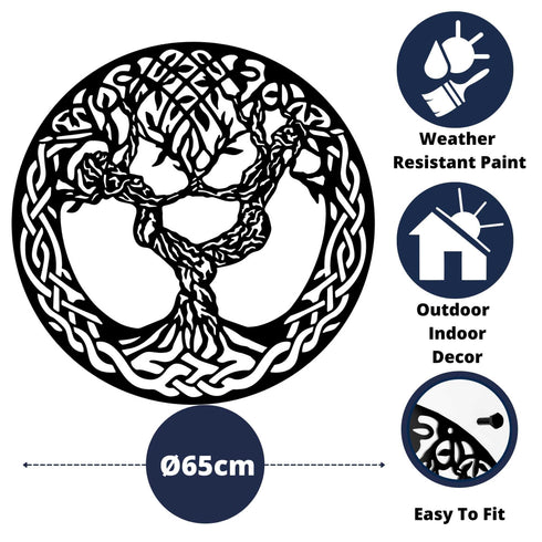Tree of Life Wall Art Hanging Round Plaque Housewarming Present House Indoor Outdoor Home Decor Garden Ornament Metal Laser Cut Celtic Spiritual Tribal Contemporary Art