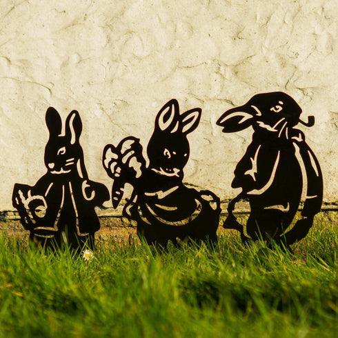 3 Rabbits Garden Stakes Set- Easter Bunny Metal Decor White Rabbit Metal Yard Art Garden Metal Hare Stakes