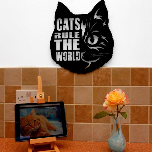 House Cat Wall Art Hanging Sign – Present for Cat Lover, Metal Laser Cut Home Décor, Patio, Garden, Room, Indoor or Outdoor Artwork Gift Plaque