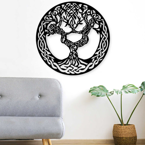 Tree of Life Wall Art Hanging Round Plaque Housewarming Present House Indoor Outdoor Home Decor Garden Ornament Metal Laser Cut Celtic Spiritual Tribal Contemporary Art