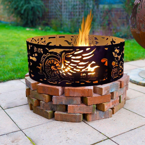 Born To Ride Fire Pit Ring - heat and weather resistant paint, portable 1