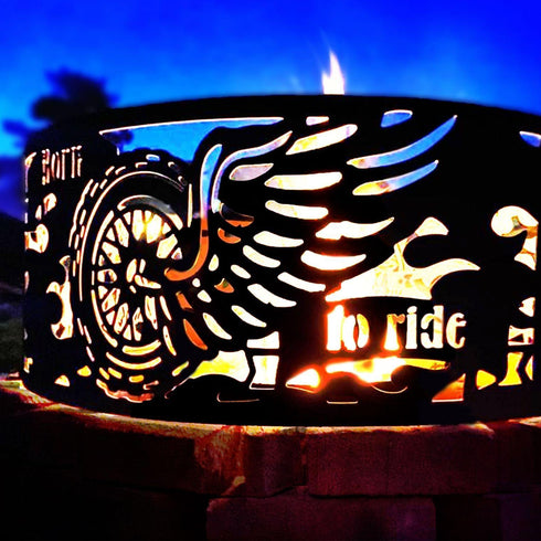 Born To Ride Fire Pit Ring - heat and weather resistant paint, portable 2