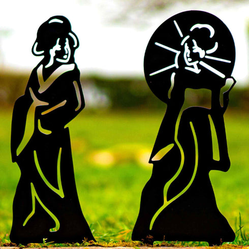 Geishas Garden Ornament Statue, Metal Sculpture for Oriental Japanese Zen Garden, Outdoor Lawn Decoration, Housewarming Gift.