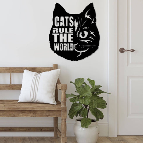 House Cat Wall Art Hanging Sign – Present for Cat Lover, Metal Laser Cut Home Décor, Patio, Garden, Room, Indoor or Outdoor Artwork Gift Plaque