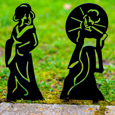 Geishas Garden Ornament Statue, Metal Sculpture for Oriental Japanese Zen Garden, Outdoor Lawn Decoration, Housewarming Gift.