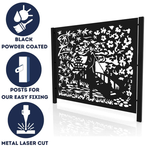 Metal Garden Fence Panels Japanese Fencing Screens Geisha on a Bridge