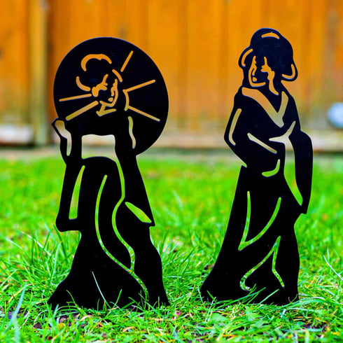 Geishas Garden Ornament Statue, Metal Sculpture for Oriental Japanese Zen Garden, Outdoor Lawn Decoration, Housewarming Gift.