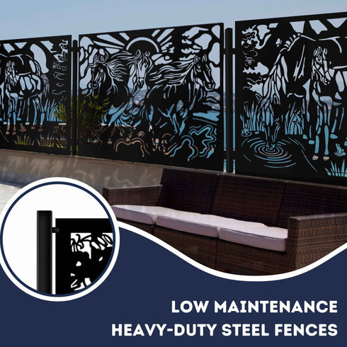 Metal Fence Panels Grazing Horses Garden Fencing Screens