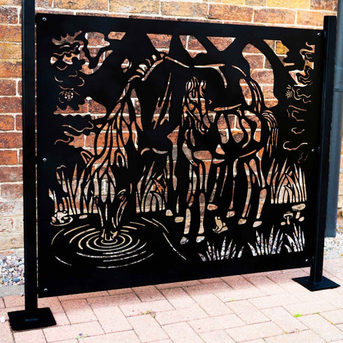 Metal Fence Panels Grazing Horses Garden Fencing Screens