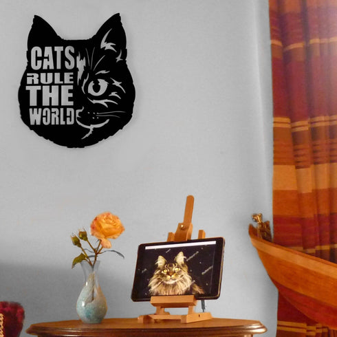 House Cat Wall Art Hanging Sign – Present for Cat Lover, Metal Laser Cut Home Décor, Patio, Garden, Room, Indoor or Outdoor Artwork Gift Plaque