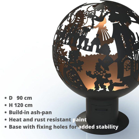 Parameters Alice in Wonderland Spherical Fire Pit - build-in ash pan, weather and heat resistant paint, base with fixing holes for stability
