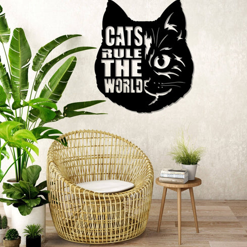 House Cat Wall Art Hanging Sign – Present for Cat Lover, Metal Laser Cut Home Décor, Patio, Garden, Room, Indoor or Outdoor Artwork Gift Plaque