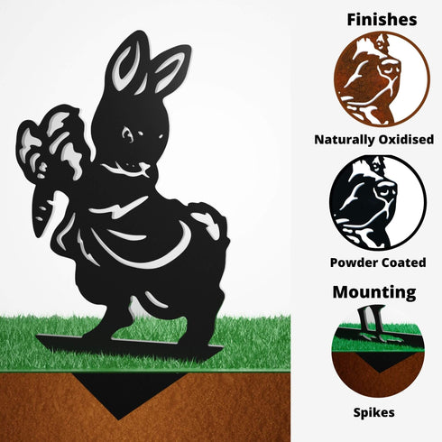 3 Rabbits Garden Stakes Set- Easter Bunny Metal Decor White Rabbit Metal Yard Art Garden Metal Hare Stakes