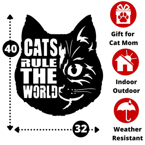 House Cat Wall Art Hanging Sign – Present for Cat Lover, Metal Laser Cut Home Décor, Patio, Garden, Room, Indoor or Outdoor Artwork Gift Plaque