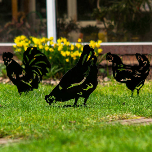 Chickens Garden Ornament Metal Birds Decoration
