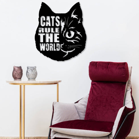 House Cat Wall Art Hanging Sign – Present for Cat Lover, Metal Laser Cut Home Décor, Patio, Garden, Room, Indoor or Outdoor Artwork Gift Plaque