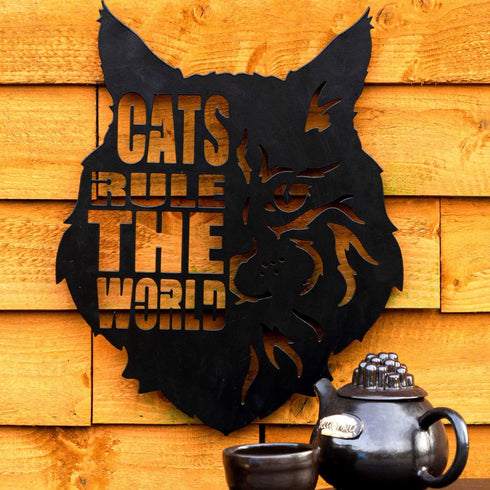 Maine Coon CAT Wall Art Hanging Sign - Present for Dog Lovers, Metal Laser Cut Home Décor, Patio, Garden, Room, Indoor or Outdoor Artwork Gift Plaque