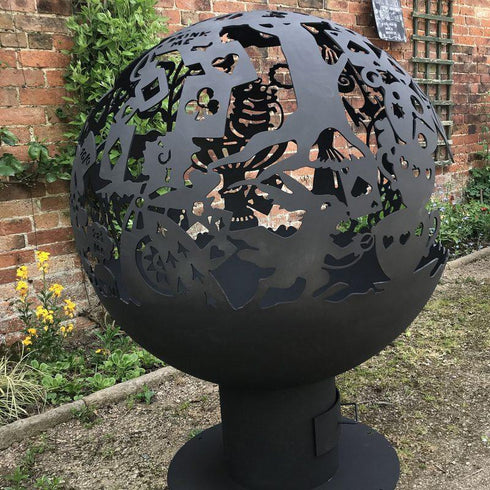 Alice in Wonderland Spherical Fire Pit - build-in ash pan, weather and heat resistant paint, base with fixing holes for stability