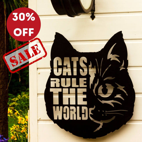 House Cat Wall Art Hanging Sign – Present for Cat Lover, Metal Laser Cut Home Décor, Patio, Garden, Room, Indoor or Outdoor Artwork Gift Plaque