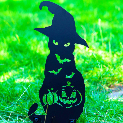 Black Cat Carved Pumpkin Halloween Garden Decoration Sculpture Door Stop